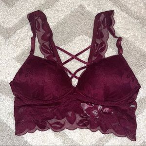 VS PINK Lace Push-Up Bralette - Burgundy - Small - NWT